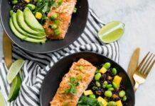 30 Minute Chili Maple Lime Salmon Bowls with Forbidden Rice